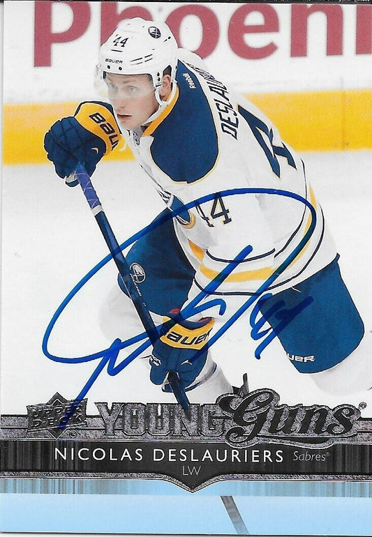 Signed Nicolas Deslauriers Young Guns 2014-15 UD Buffalo Sabres Rookie Card