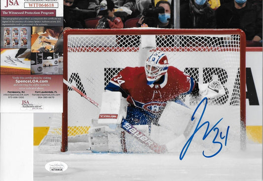 Photo 8x10 signée par Jake Allen, Canadiens de Montréal, n° 14, séance privée avec JSA