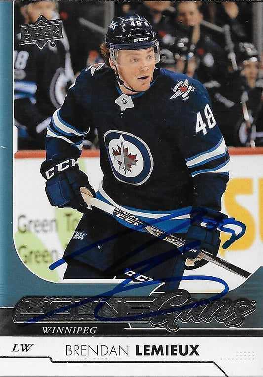 Signed Brendan Lemieux 2017-18 UD Winnipeg Jets Young Guns Rookie Card