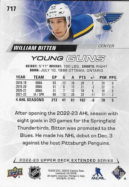 Signed William Bitten 2022-23 UD St. Louis Blues Young Guns Rookie Card