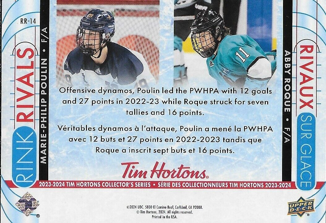 Signed Marie Philip Poulin Abby Roque 23/24 Upper Deck Tim Hortons Card Original