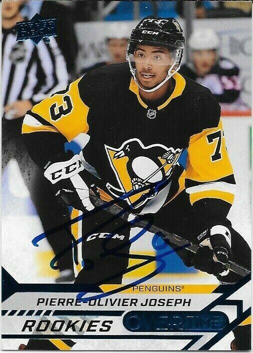 Signed Pierre-Olivier Joseph UD 20/21 Pittsburgh Penguins Rookie Card Blue #110
