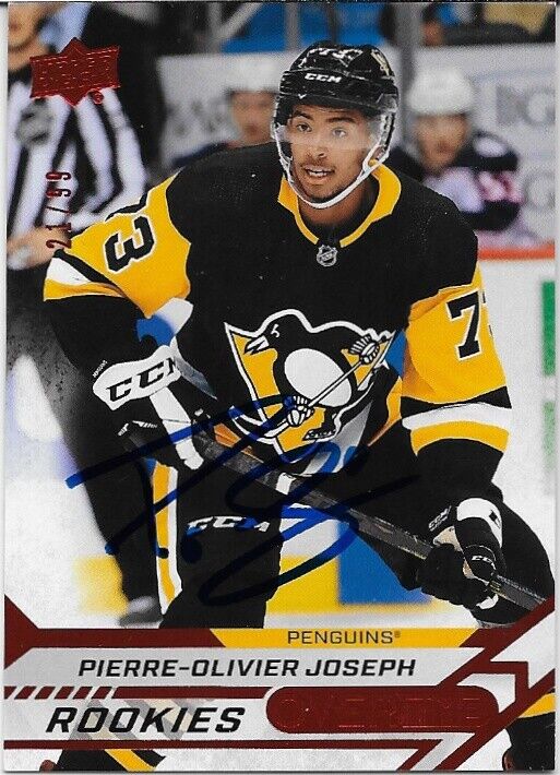 Signed Pierre-Olivier Joseph UD 20/21 Pittsburgh Penguins Rookie Card Red #110