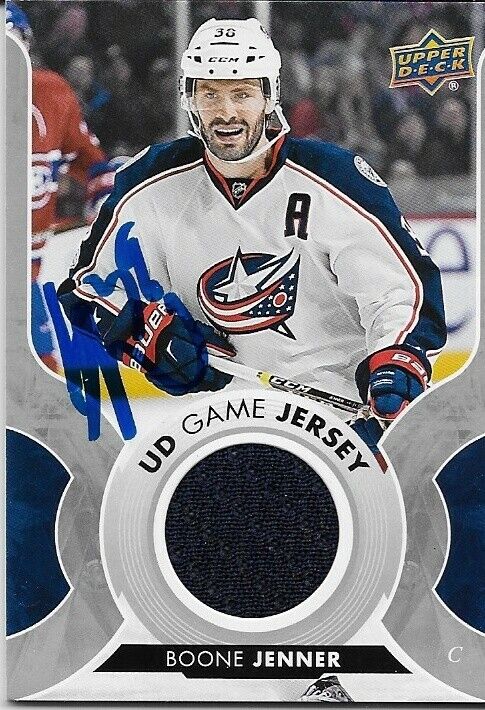 Signed Boone Jenner 2017/18 UD Game Jersey Columbus Blue Jackets Card Original