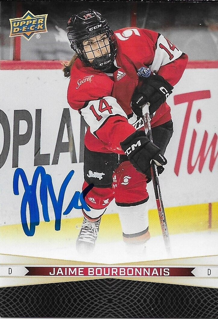 Carte Tim Hortons Upper Deck 23/24 signée Megan Keller Jaime Bourbonnais originale