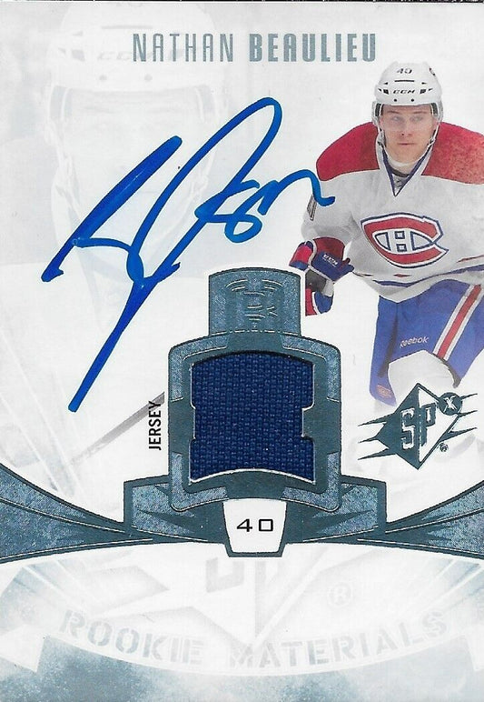 Carte signée Nathan Beaulieu 13/14 UD Rookie Materials des Canadiens de Montréal # RM-BE
