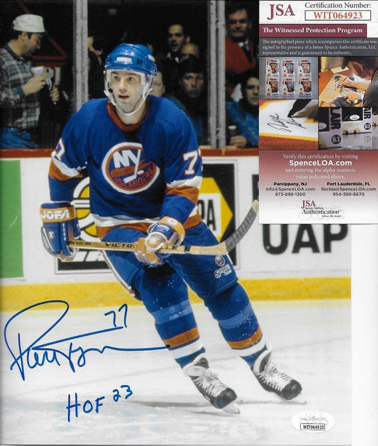 Signed Pierre Turgeon New York Islanders 8x10 Photo #18 Inscribed HOF 23 w JSA