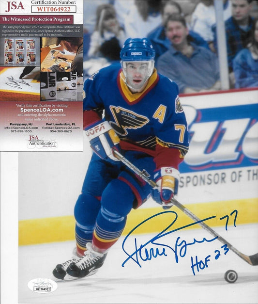 Signed Pierre Turgeon St. Louis Blues 8x10 Photo #17 Inscribed HOF 23 with JSA