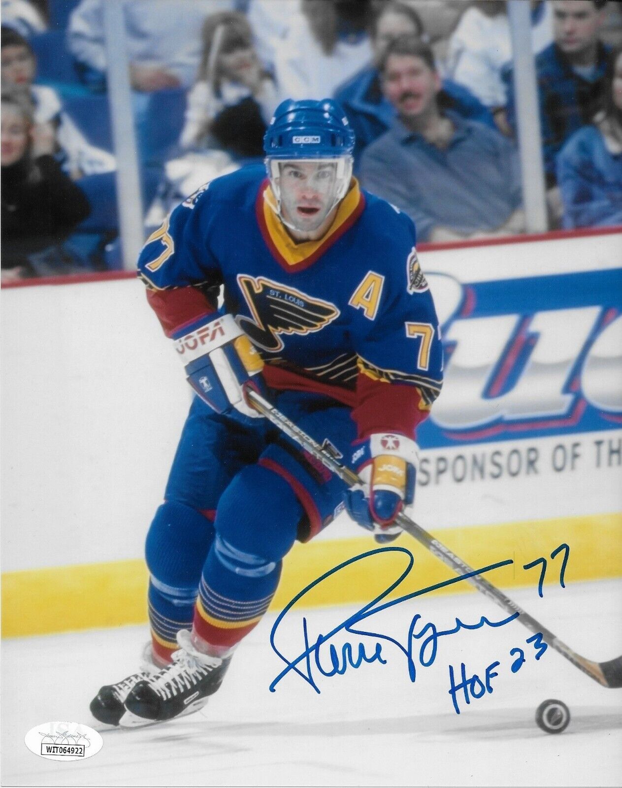 Signed Pierre Turgeon St. Louis Blues 8x10 Photo #17 Inscribed HOF 23 with JSA