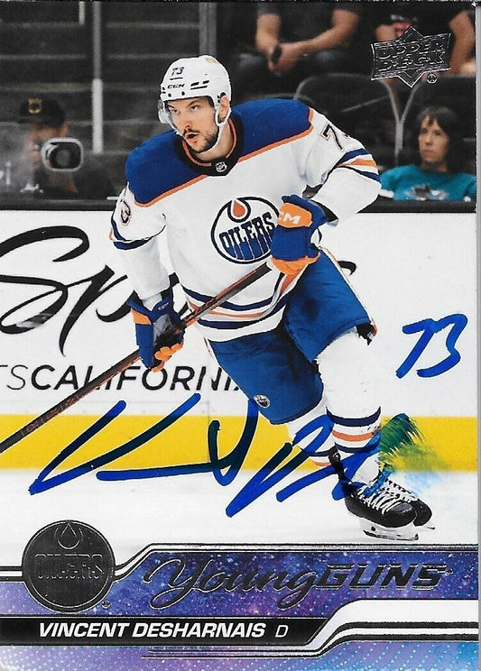 Signed Vincent Desharnais Young Guns 23/24 UD Edmonton Oilers Rookie Card