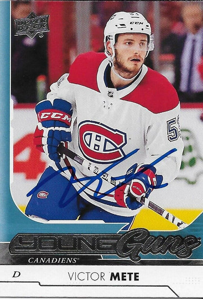 Signed Victor Mete Young Guns 2017-18 UD Montreal Canadiens Rookie Card