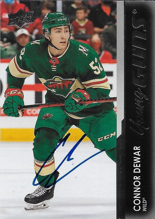 Signed Connor Dewar Young Guns 2021-22 Upper Deck Minnesota Wild Rookie Card