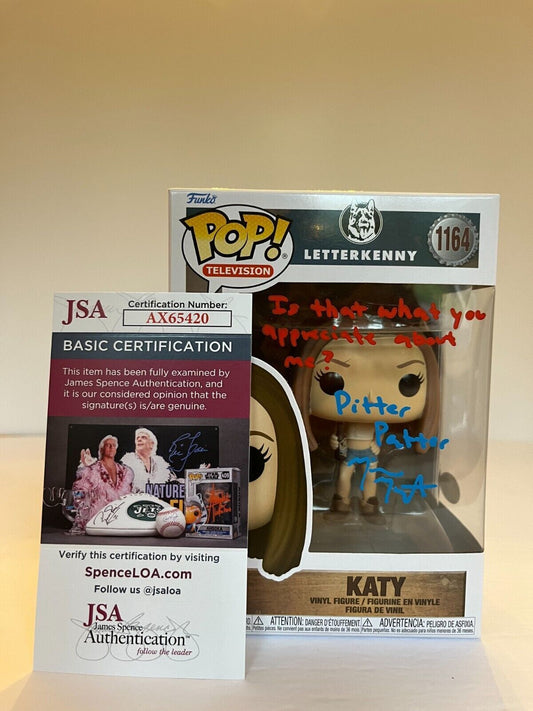 Michelle Mylett dédicacée par Katy Letterkenny Funko Pop JSA Cert Proof 2