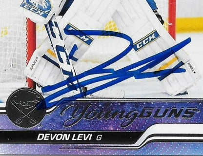 Signed Devon Levi 23-24 UD Young Guns Buffalo Sabres Rookie Card w JSA Authentic