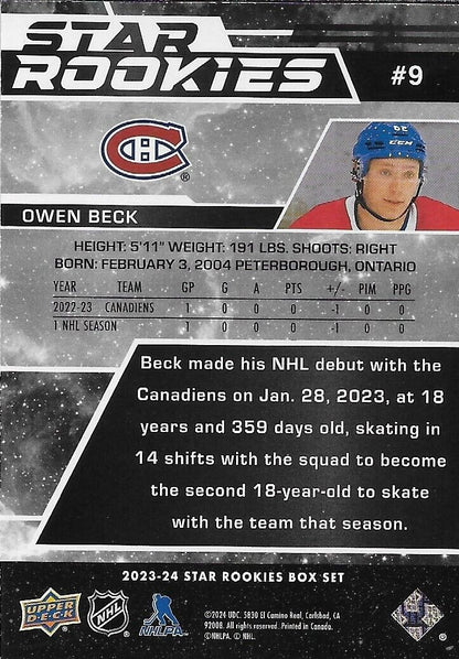 Signed Owen Beck Star Rookies 2023-24 UD Montreal Canadiens Rookie Card 271/349