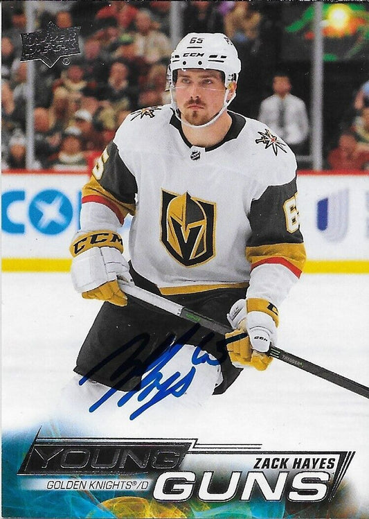 Carte de recrue signée Zack Hayes 2022-23 UD Young Guns Vegas Golden Knights