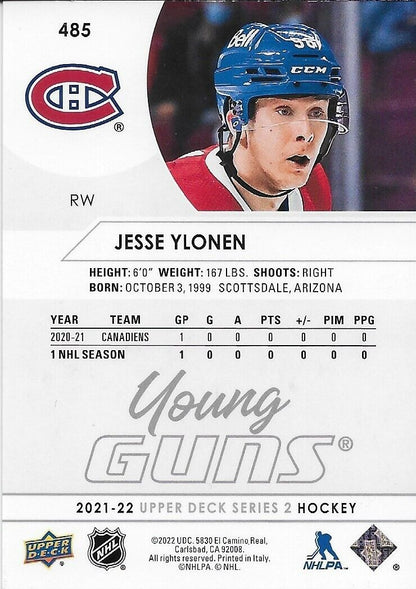 Carte de recrue signée Jesse Ylonen 2021-22 UD Young Guns des Canadiens de Montréal