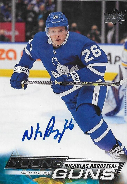 Signed Nicholas Abruzzese Toronto Maple Leafs 22-23 Upper Deck Young Guns Card 1