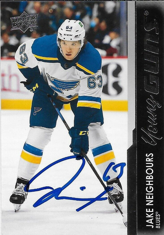 Carte de recrue signée Jake Neighbours 2021-22 UD Young Guns St. Louis Blues