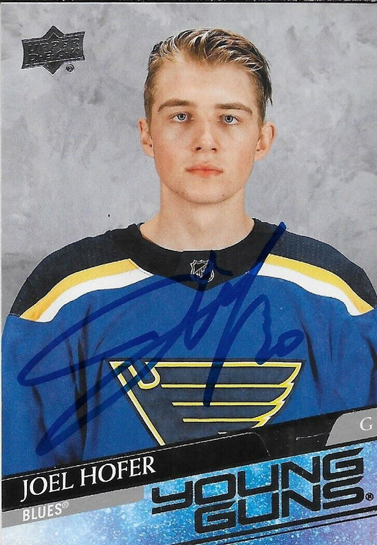 Carte recrue n° 2 originale signée Joel Hofer 2020-21 UD Young Guns St. Louis Blues