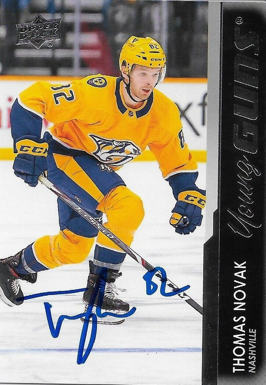 Signed Thomas Novak Young Guns 2021-22 UD Nashville Predators Rookie Card