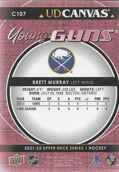 Signed Brett Murray UD Young Guns Canvas 2021-22 Buffalo Sabres Rookie Card