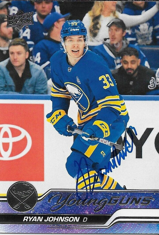 Signed Ryan Johnson UD Young Guns 2023-24 Buffalo Sabres Rookie Card Original