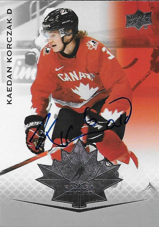 Signed Kaedan Korczak 2021 Team Canada Juniors Hockey Card #1 Original