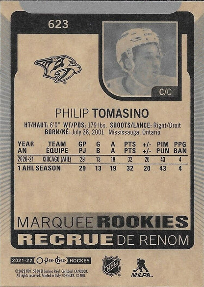 Signed Philip Tomasino 21-22 O-Pee Chee Marquee Rookie Nashville Predators Card