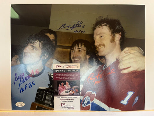 Signed Canadiens Serge Savard Guy Lapointe Larry Robinson 11x14 Photo w JSA 1b