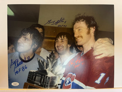 Signed Canadiens Serge Savard Guy Lapointe Larry Robinson 11x14 Photo w JSA 1b