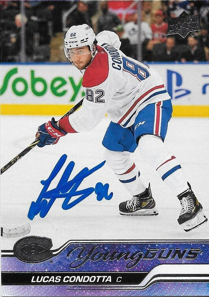 Signed Lucas Condotta Young Guns 2023-24 UD Montreal Canadiens Rookie Card