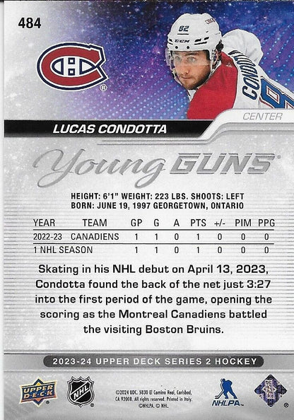 Signed Lucas Condotta Young Guns 2023-24 UD Montreal Canadiens Rookie Card