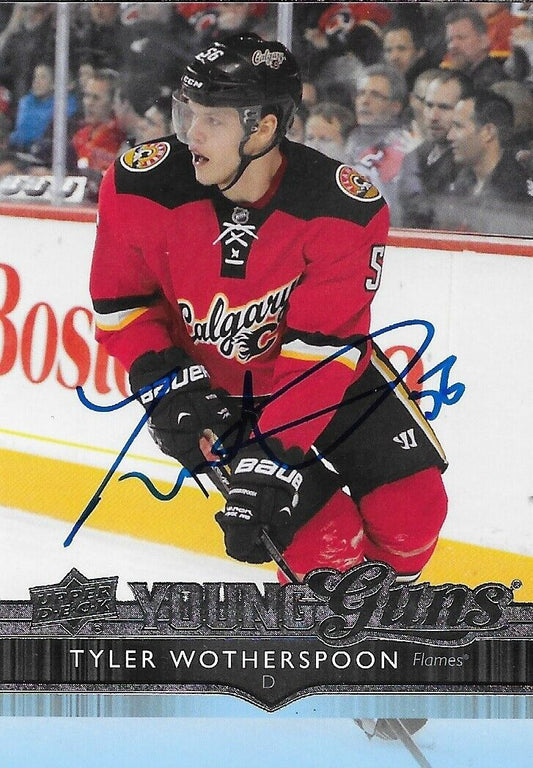 Signed Tyler Wotherspoon Young Guns 2014-15 UD Calgary Flames Rookie Card #2