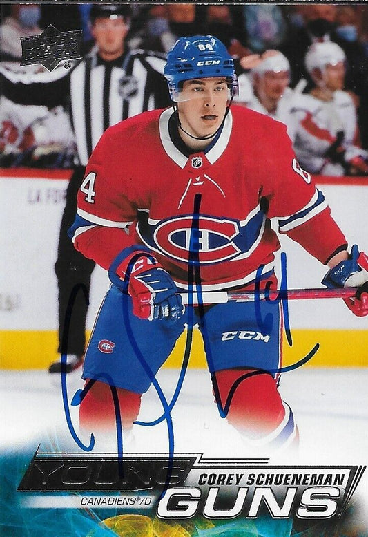 Signed Corey Schueneman Young Guns 2022-23 UD Montreal Canadiens Rookie Card
