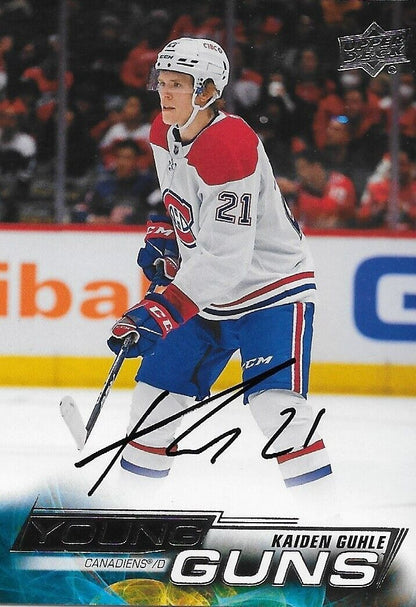 Carte recrue signée Kaiden Guhle Young Guns 2022-23 UD des Canadiens de Montréal