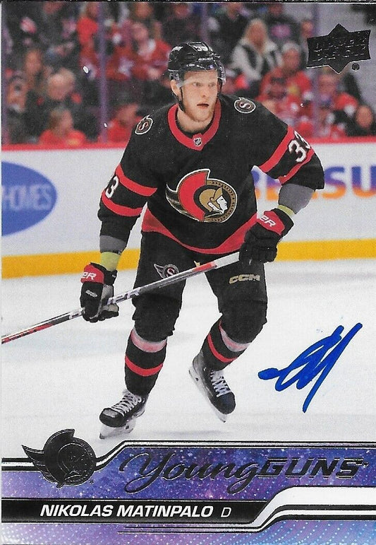 Signed Nikolas Matinpalo Young Guns 2023-24 UD Ottawa Senators Rookie Card