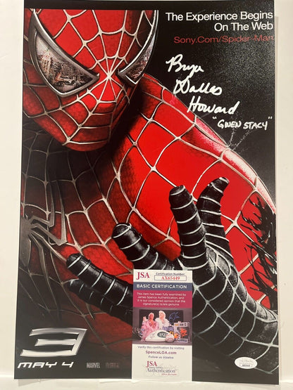 Signed Bryce Dallas Howard Spiderman 12x18 Photo Actress JSA Gwen Stacey