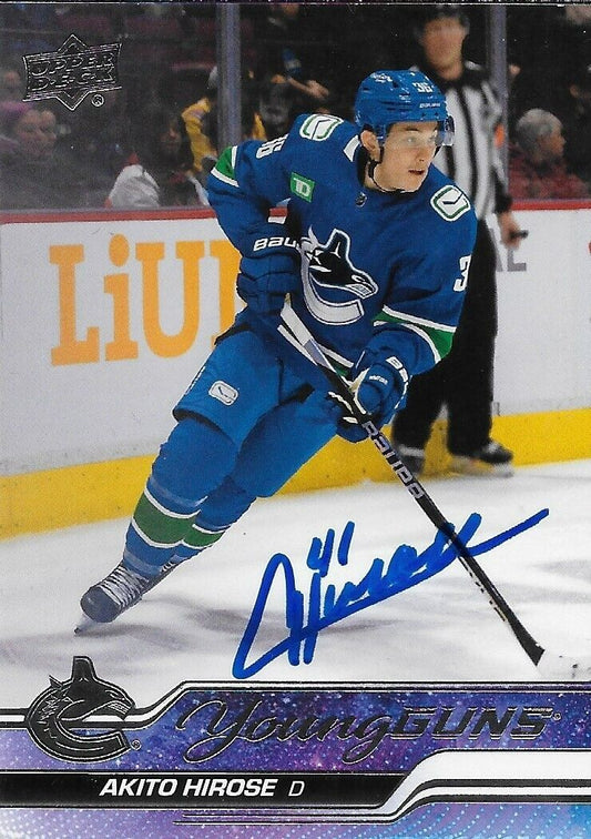 Signed Akito Hirose Young Guns 2023-24 UD Vancouver Canucks Rookie Card