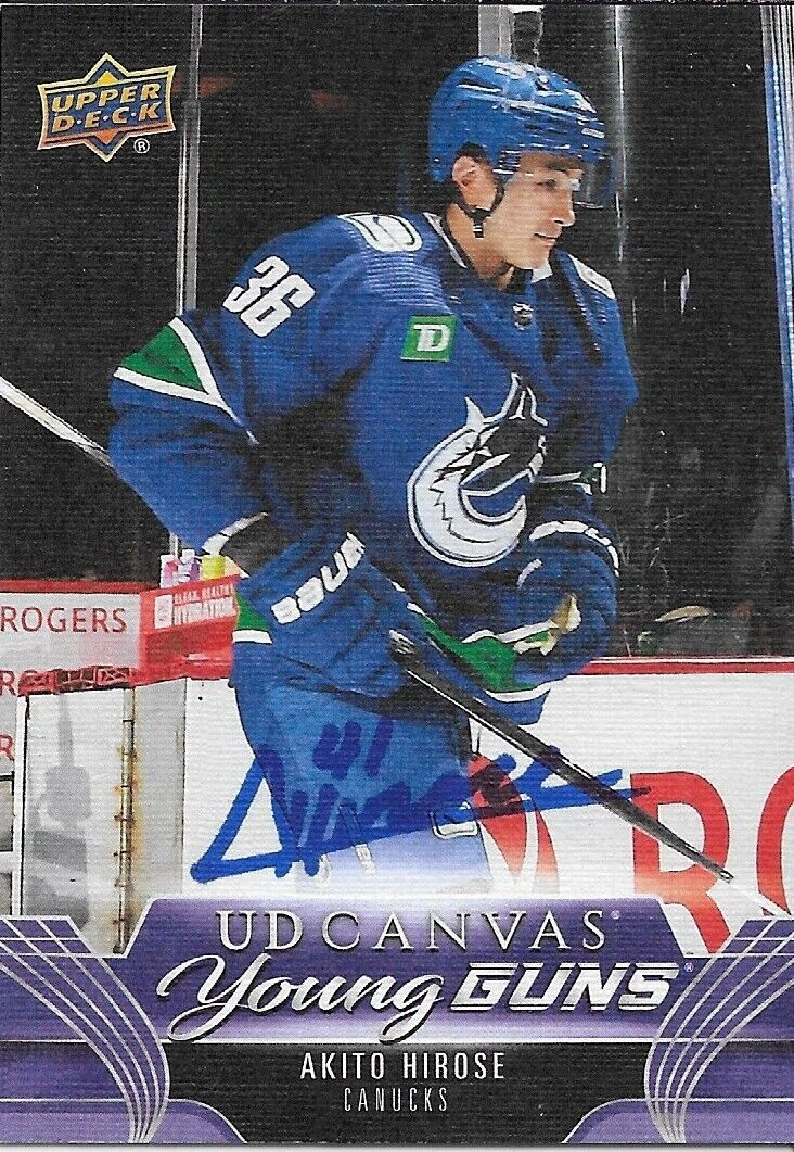Carte de recrue signée Akito Hirose Young Guns 2023-24 UD Canvas Vancouver Canucks