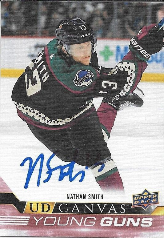 Signed Nathan Smith Young Guns 2022-23 UD Canvas Arizona Coyotes Rookie Card