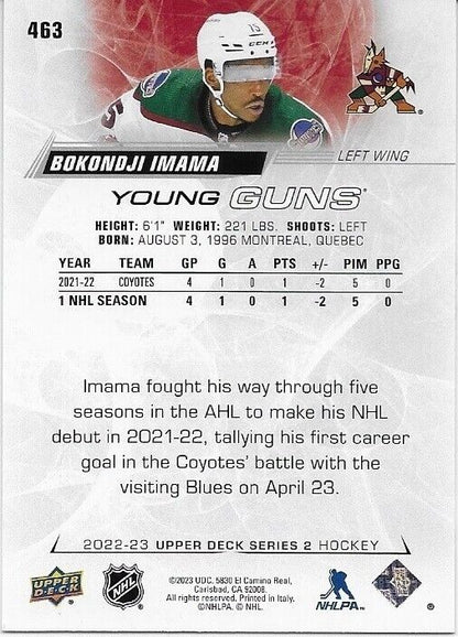 Signed Bokondji Imama Young Guns 22-23 Upper Deck Arizona Coyotes Rookie Card