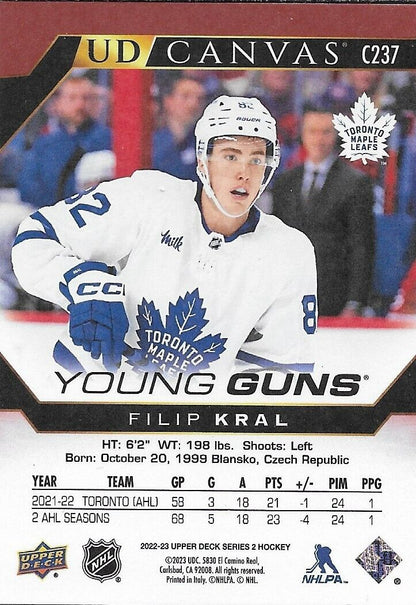 Signed Filip Kral 2022-23 UD Canvas Young Guns Toronto Maple Leafs Rookie Card