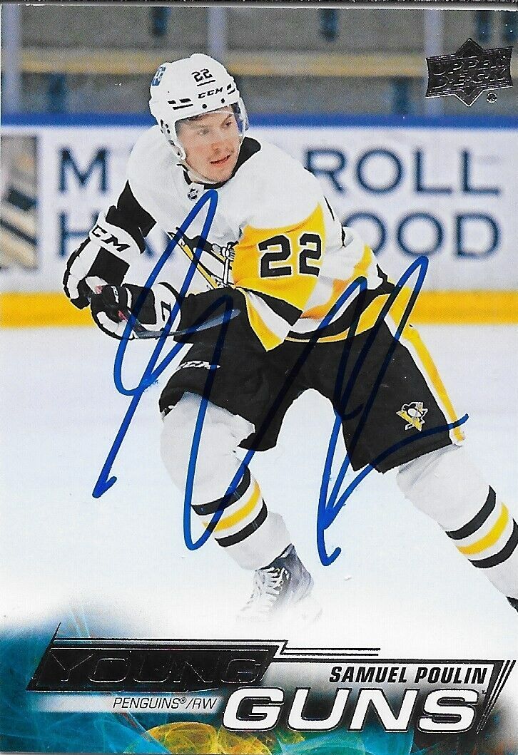 Signed Samuel Poulin Young Guns 2022-23 UD Pittsburgh Penguins Rookie Card