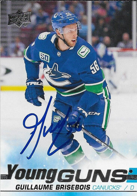 Carte de recrue signée Guillaume Brisebois Young Guns 2019-20 UD Vancouver Canucks