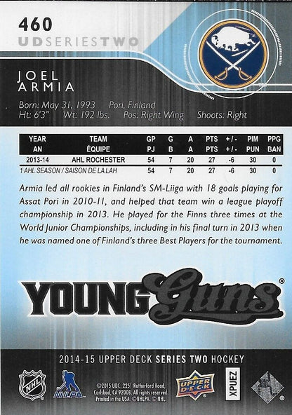 Carte de recrue originale signée Joel Armia Young Guns UD 2014-15 des Buffalo Sabres
