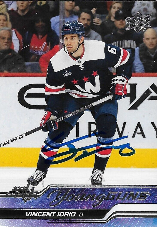 Signed Vincent Iorio Young Guns 2023-24 UD Washington Capitals Rookie Card