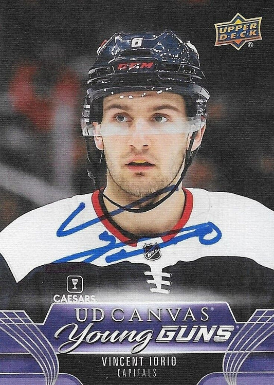 Signed Vincent Iorio Canvas Young Guns 23-24 UD Washington Capitals Rookie Card