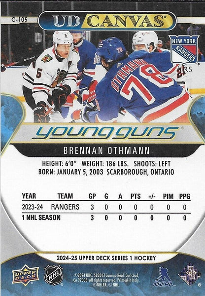 Signed Brennan Othmann UD Canvas Young Guns 2024-25 New York Rangers Rookie Card