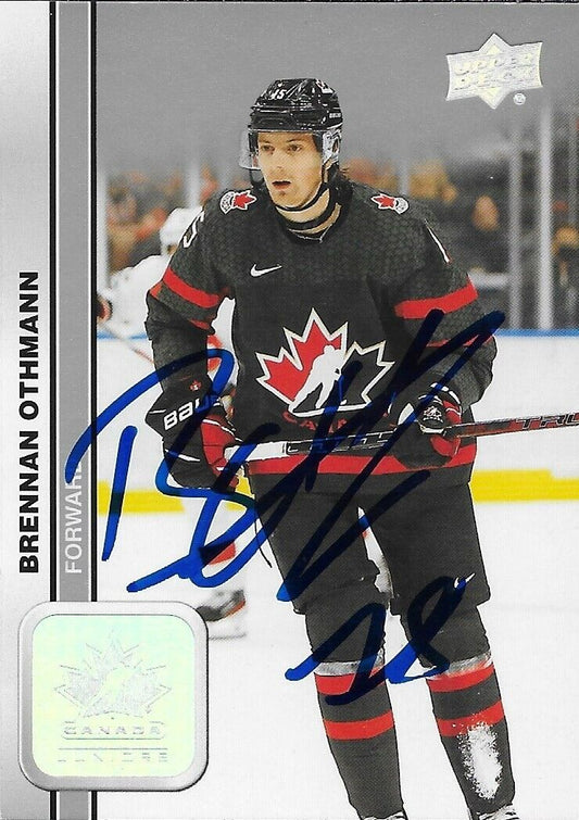 Signed Brennan Othmann 2023 Team Canada Juniors UD NY Rangers Prospect Card